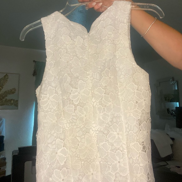 Amanda Uprichard Womens Round Neck Laser Cut Sheath Dress White Small - Picture 2 of 13